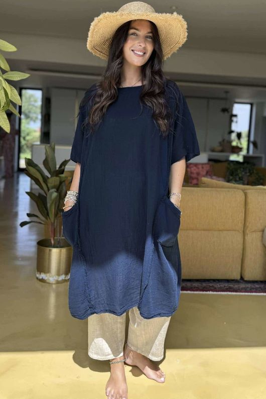 Made in Italy Milo Cotton Slouch Sac Dress Navy /76 =